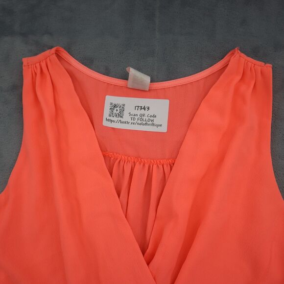 Coco Avante Romper Womens S Orange Sleeveless V Neck Ruffled Hem Casual Outfit - Picture 10 of 16